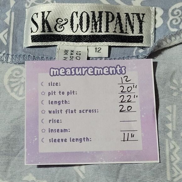 Vintage SK & COMPANY Blue White 2 Piece Set Size 12 90s Culottes Western Co-ord - Picture 4 of 14